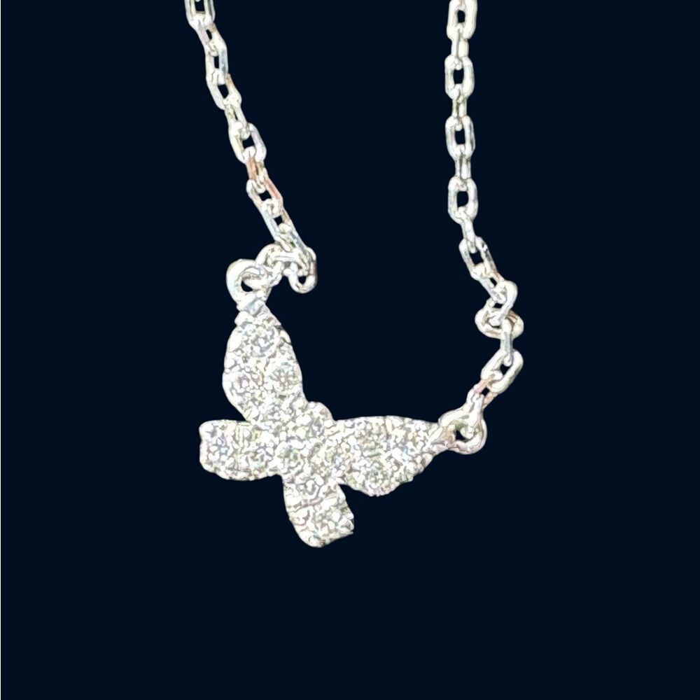 Ahkah Butterfly Natural Diamond 0.06 Carat 18K White Gold Necklace
